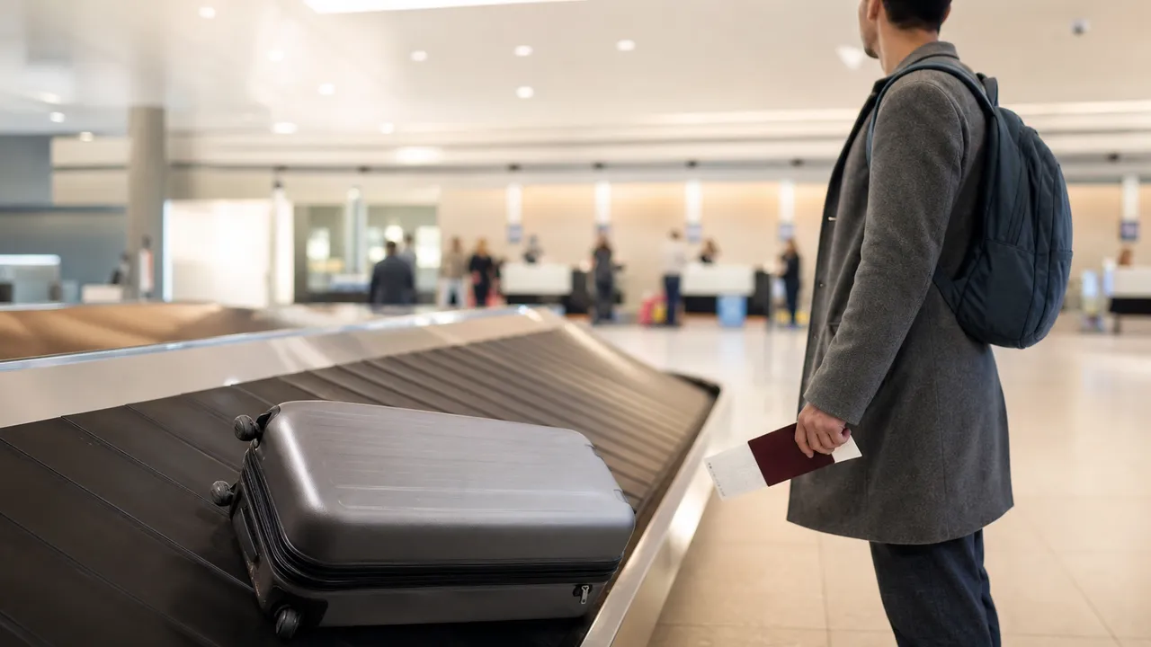 Valise seule sur un tapis de récupération de bagages vide dans un aéroport