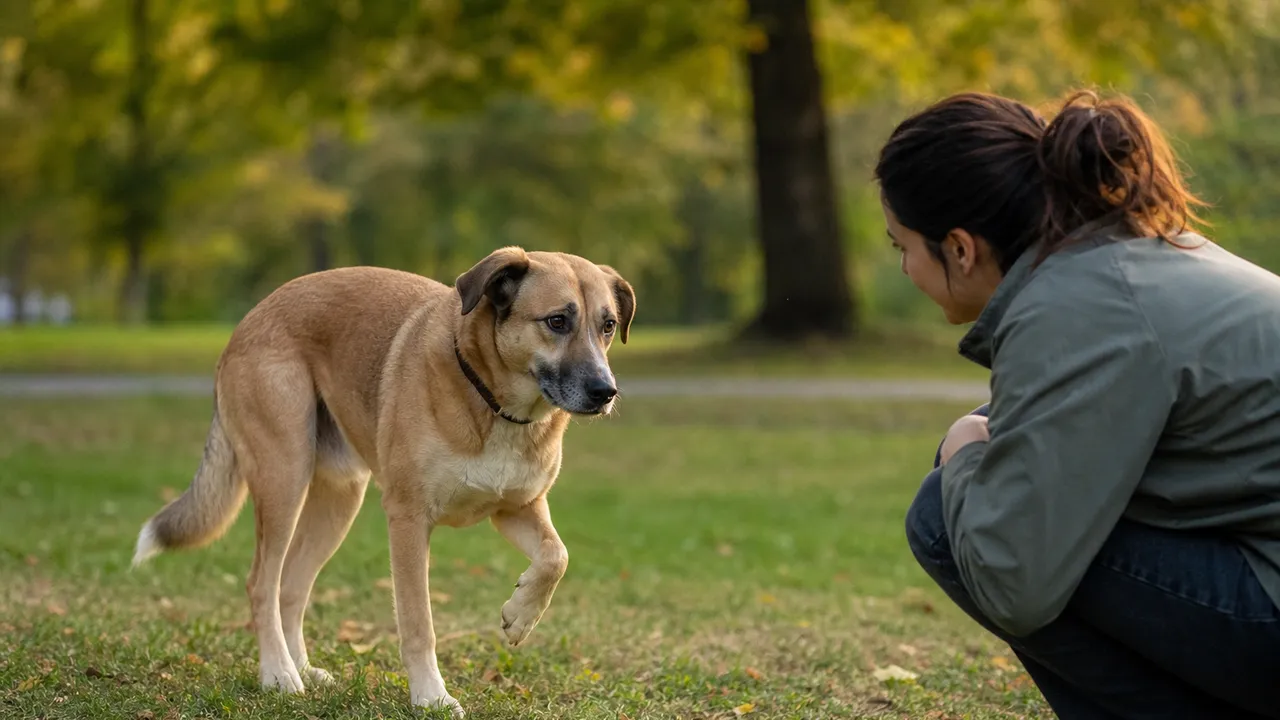 Chien couché sur le sol tenant une patte légèrement surélevée