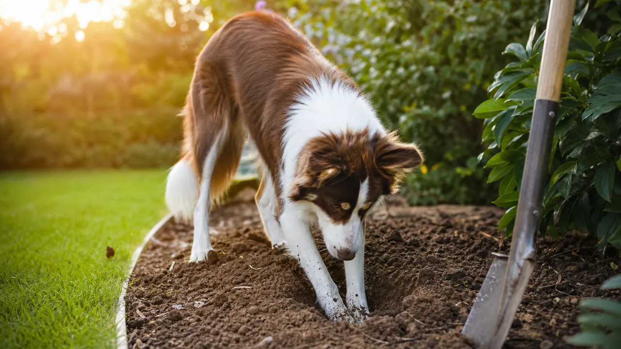 Chien creusant un trou dans la pelouse d'un jardin
