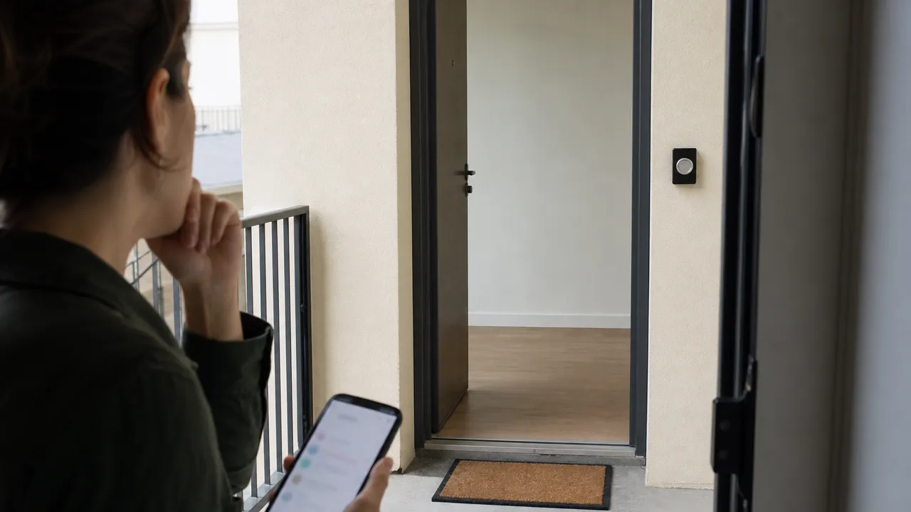 Porte d'entrée avec un paillasson vide, symbole d'un colis annoncé livré mais absent