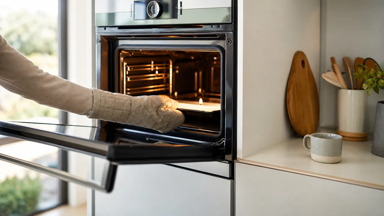 Intérieur d'un four de cuisine vide avec la porte ouverte