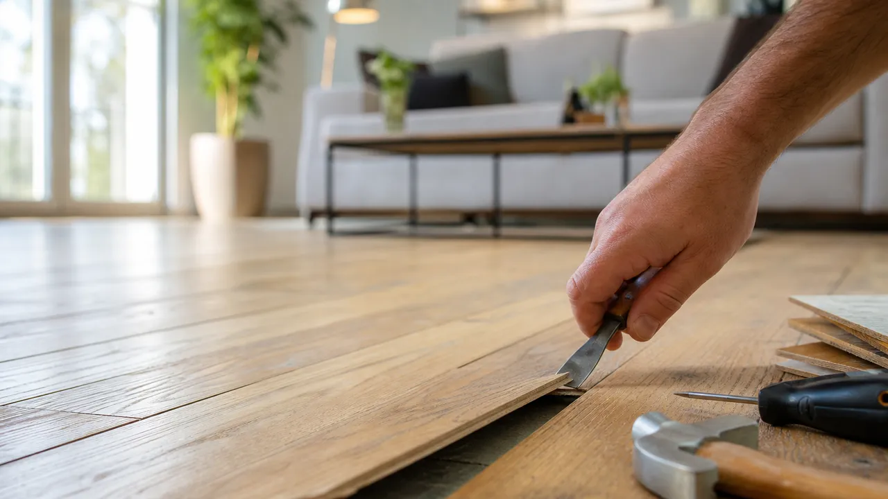 Parquet en bois dans un couloir avec de la lumière naturelle