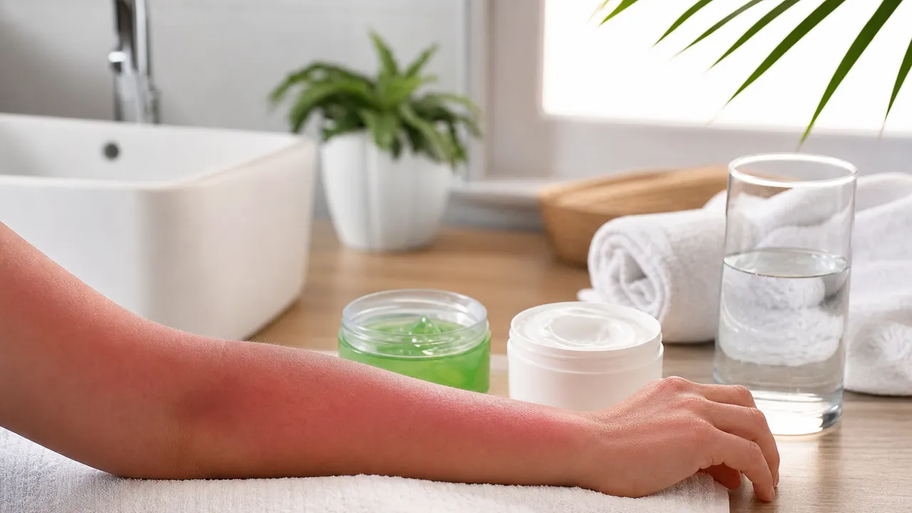 Personne appliquant une crème apaisante sur son épaule après une exposition au soleil