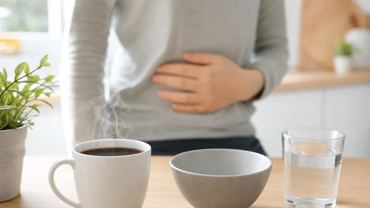Tasse de café fumante posée sur une table en bois au petit matin, lumière douce