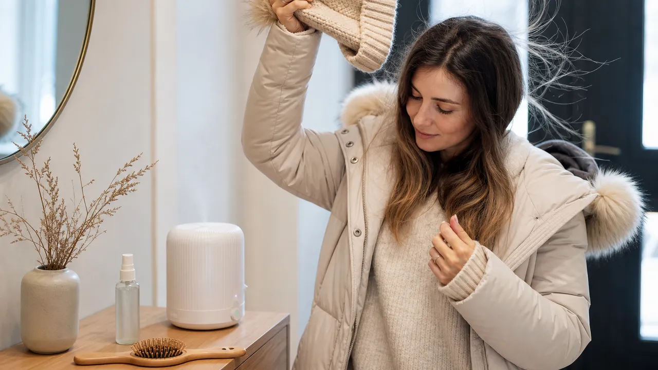Mèches de cheveux qui se soulèvent et volent sous l'effet de l'électricité statique en hiver
