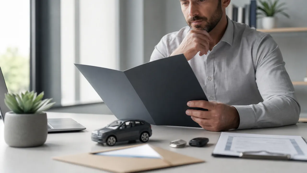 Personne signant un document de résiliation d'assurance auto sur un bureau