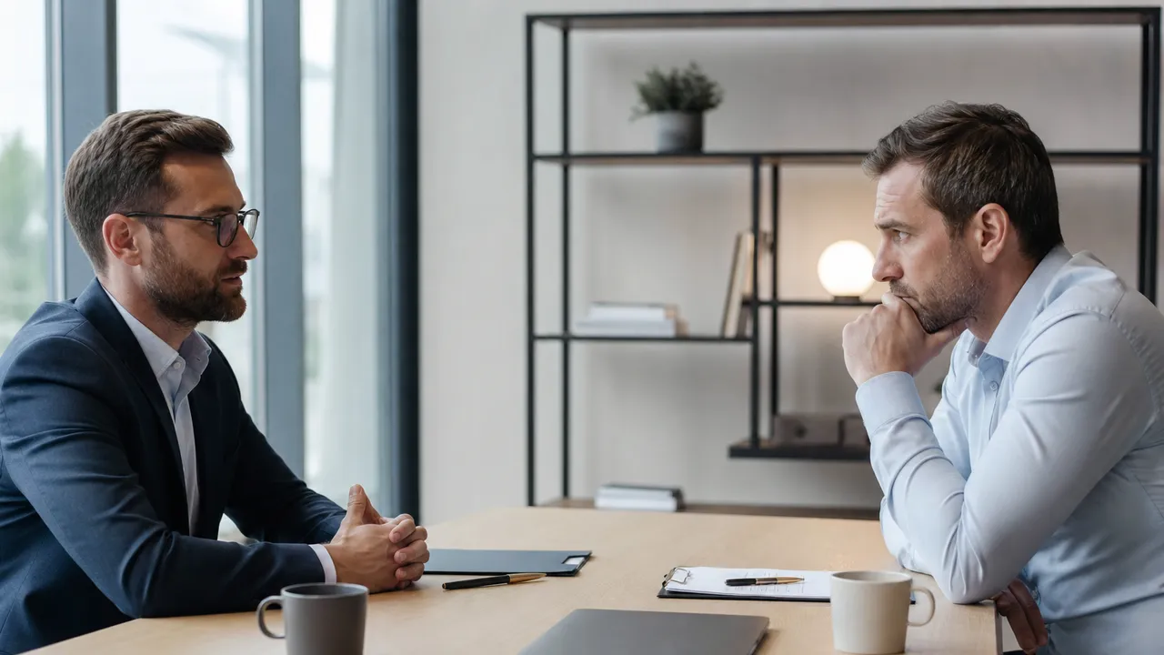 Salarié et employeur en discussion autour d'un bureau, documents professionnels devant eux